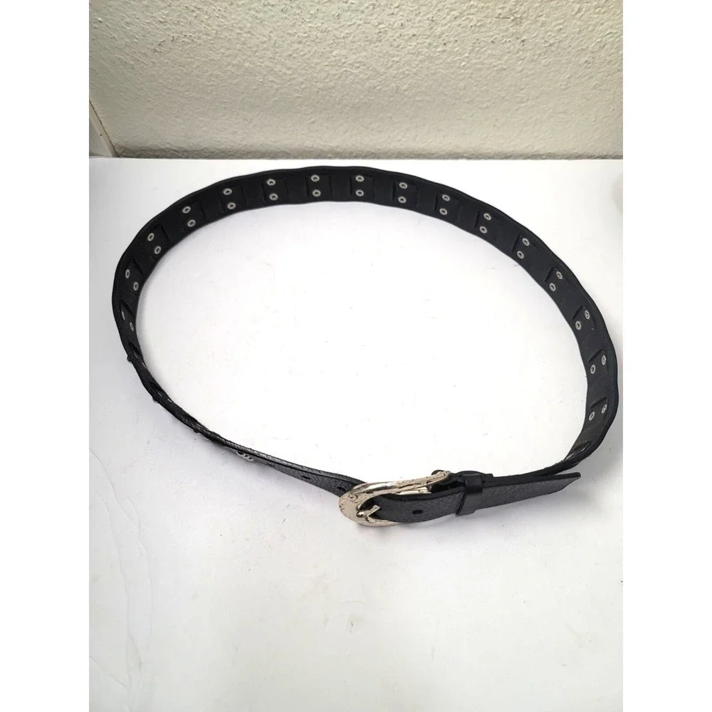 Michael Kors Black Leather Belt With Silver-Tone Buckle Size L‎